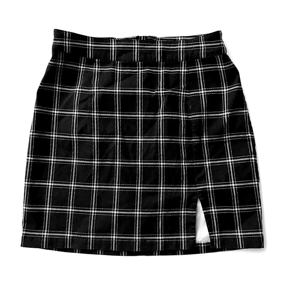Black Plaid Side Slit Mini Skirt Size Small